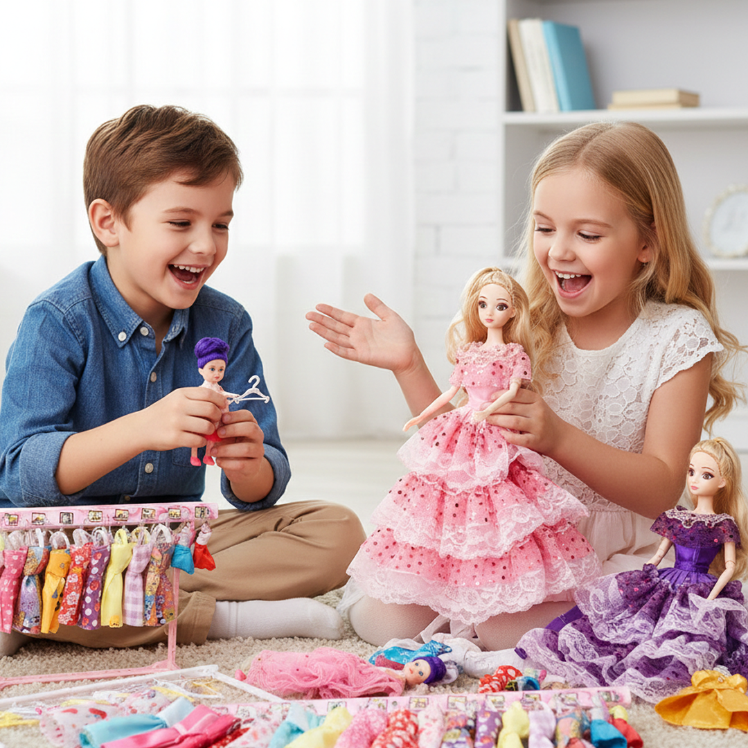 Fashion Doll Gift Set | 24 Dresses and Elegant Accessories