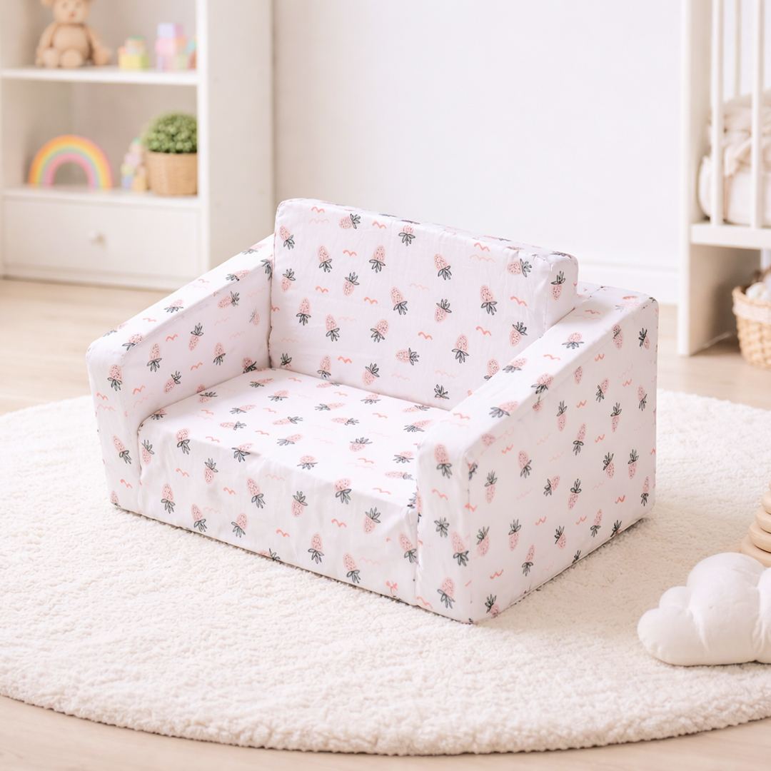 Foldable Kids Armchair | Toddler Sofa with Strawberry Print