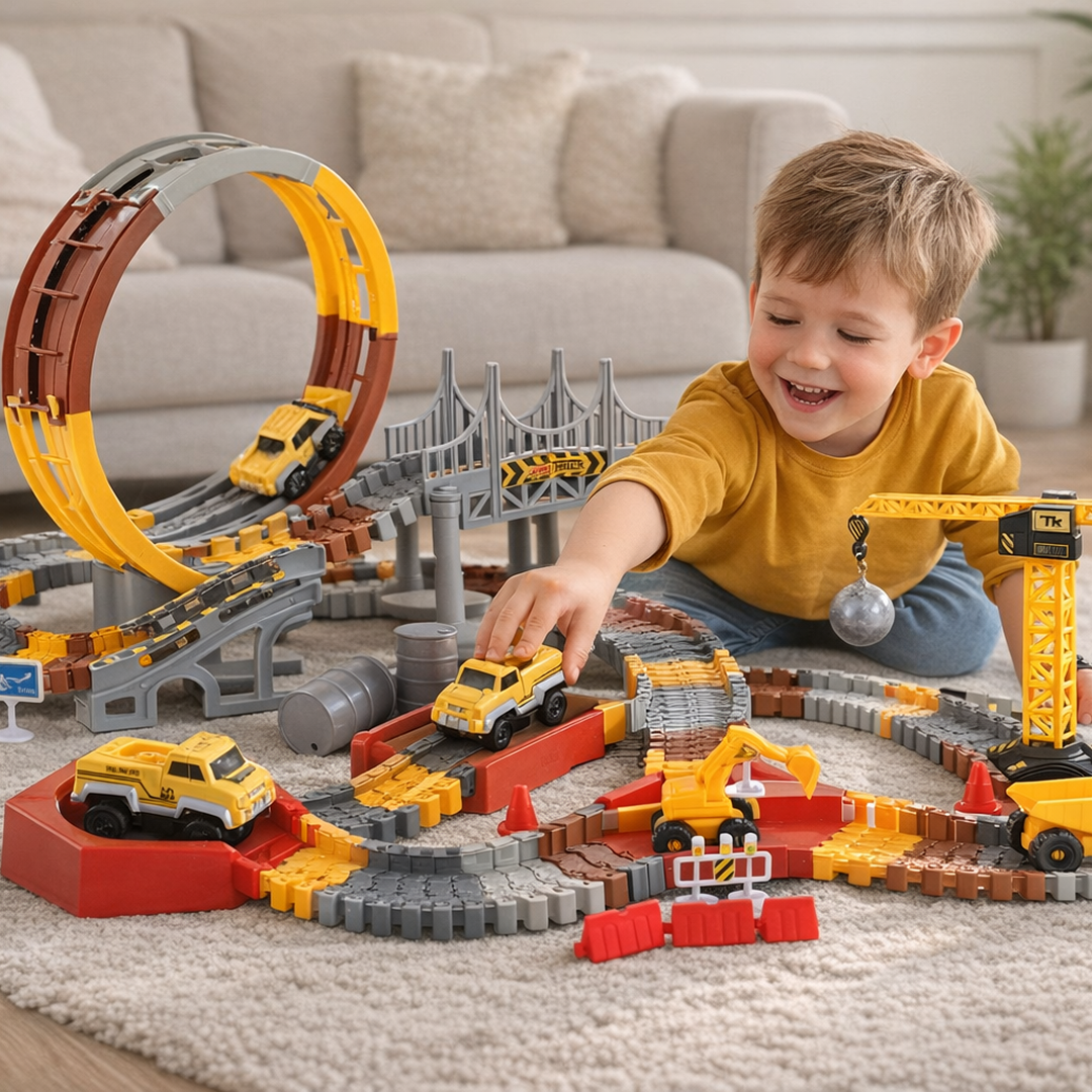 Race Track Playground Set | Construction Site with Toy Crane (144 PCS)