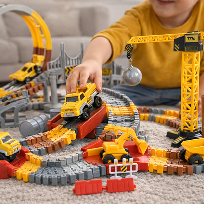 Race Track Playground Set | Construction Site with Toy Crane (144 PCS)