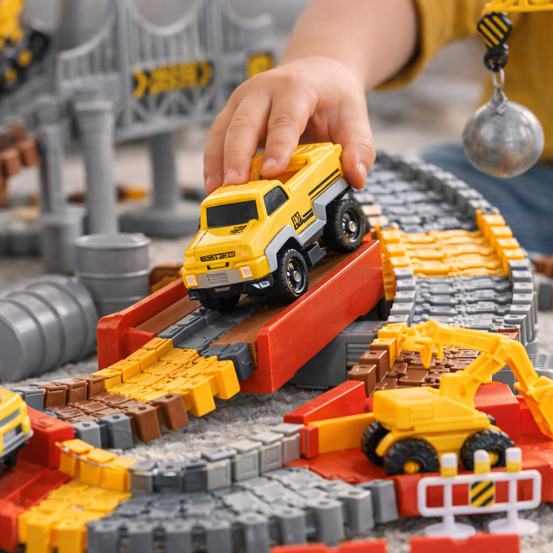 Race Track Playground Set | Construction Site with Toy Crane (144 PCS)