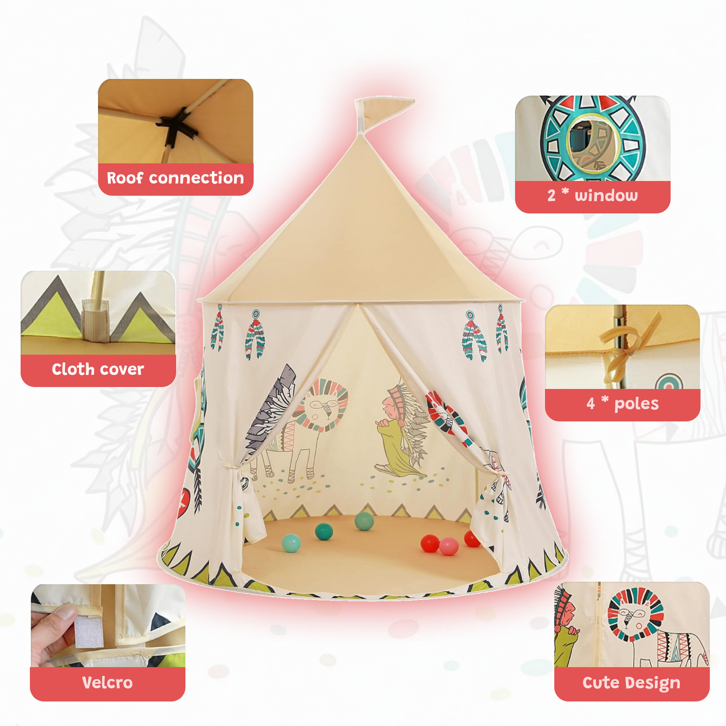 Kids Teepee Tent | Cozy Tribal Style Indoor Playhouse