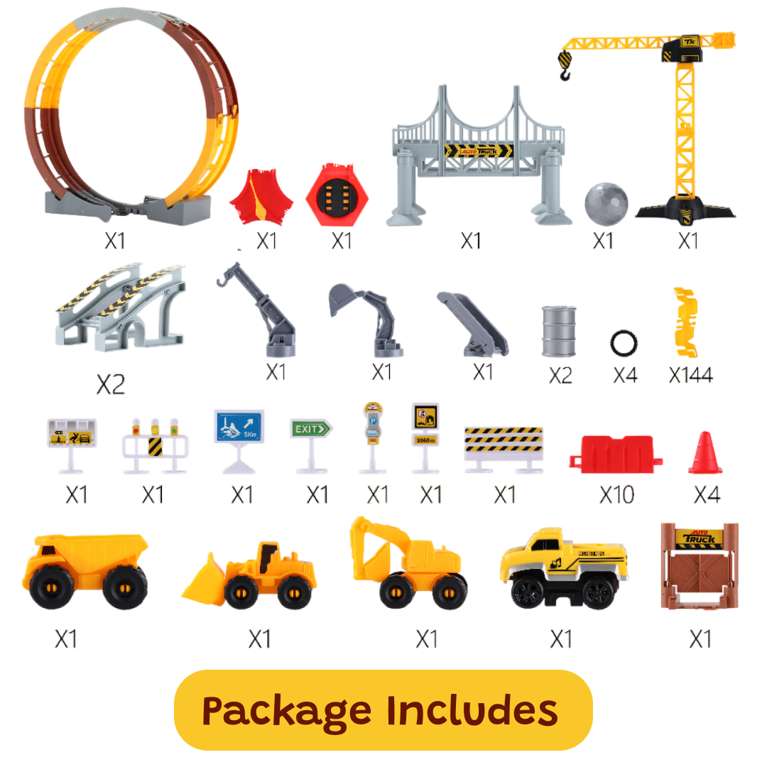 Race Track Playground Set | Construction Site with Toy Crane (144 PCS)