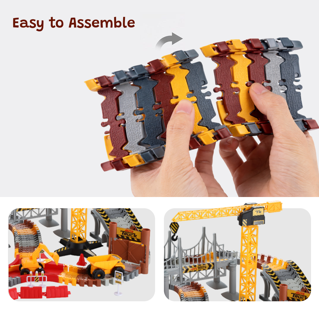 Race Track Playground Set | Construction Site with Toy Crane (144 PCS)