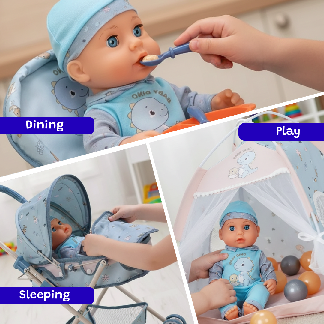Blue Doll Care Nursery Set | Complete Role-Play Baby Doll Kit