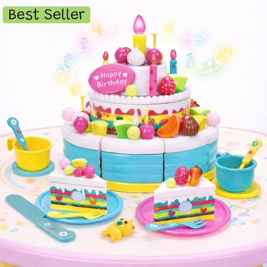 Set of 2 Birthday Cake Toys | Light & Music Interactive Play Food