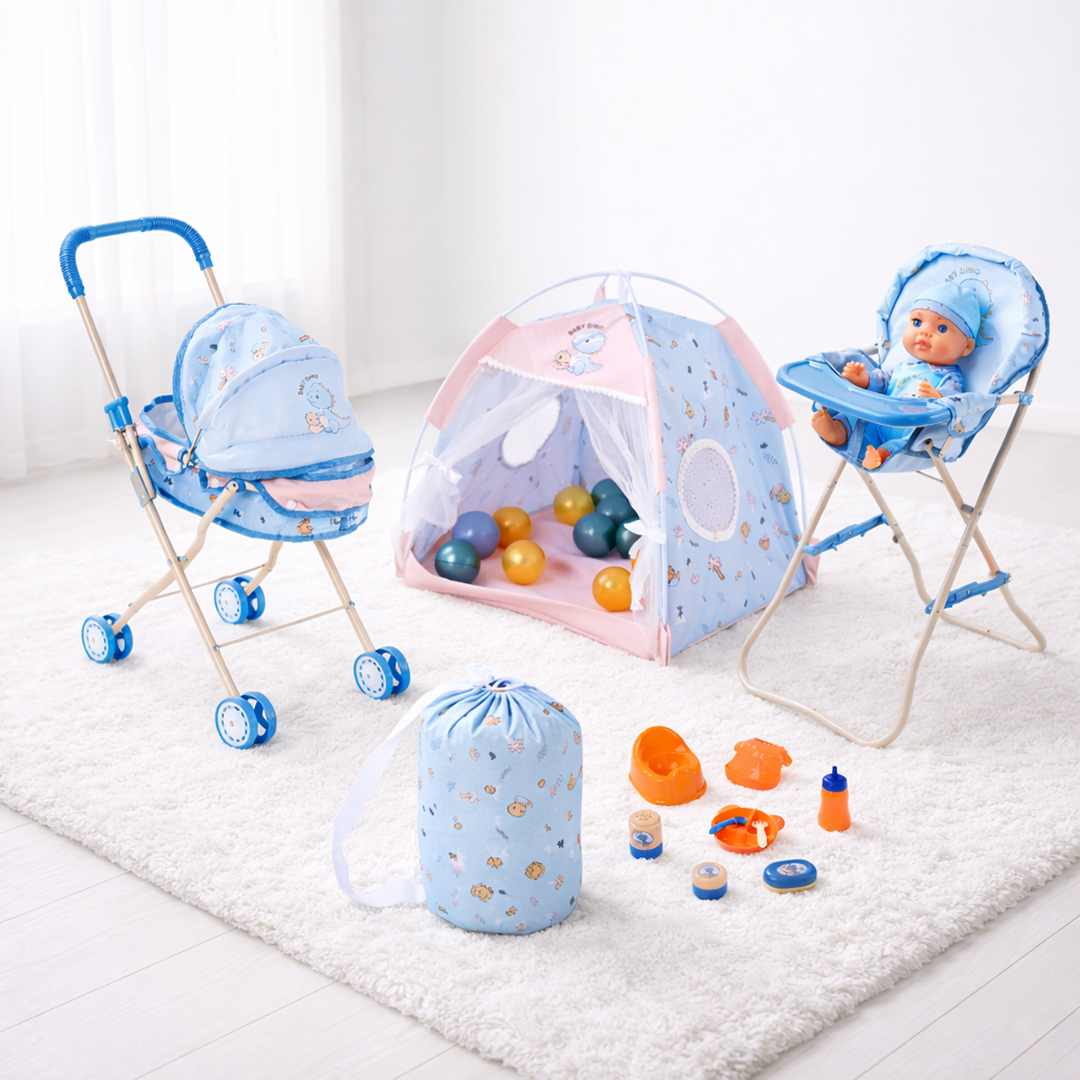 Blue Doll Care Nursery Set | Complete Role-Play Baby Doll Kit
