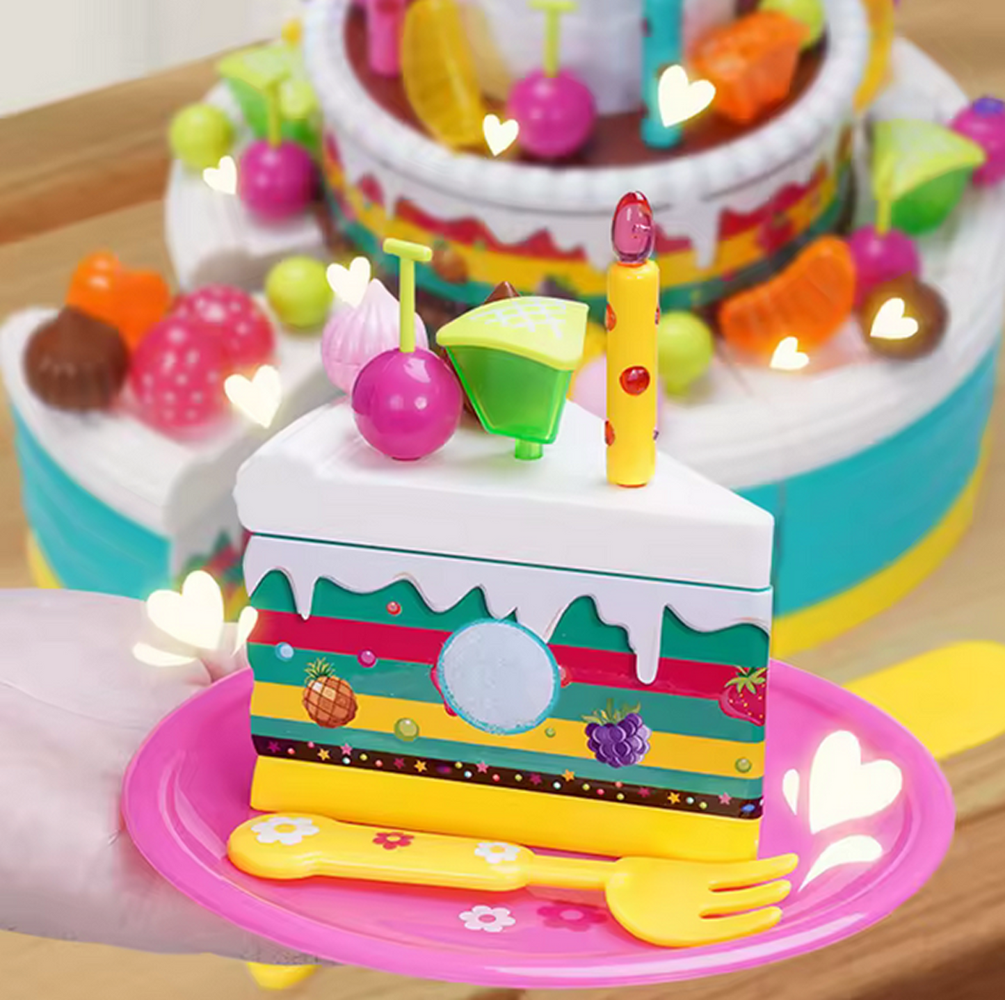 Set of 2 Birthday Cake Toys | Light & Music Interactive Play Food